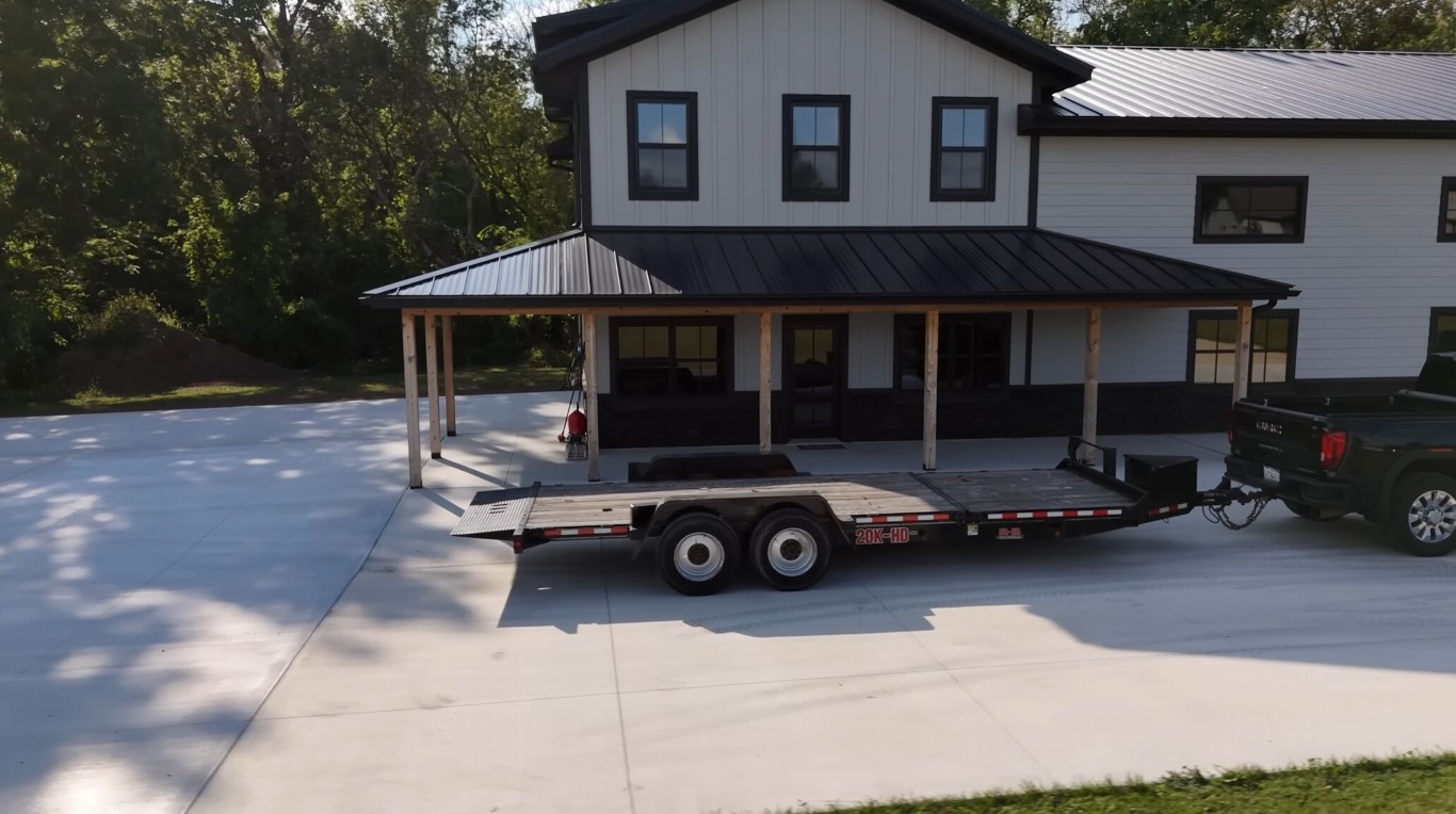Wide commercial concrete driveway installation